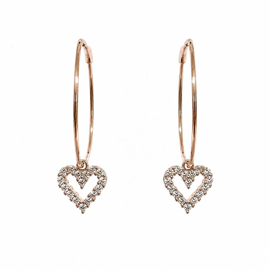 925 Sterling Silver Rose Gold Open Heart Hoop Earrings Yui mart