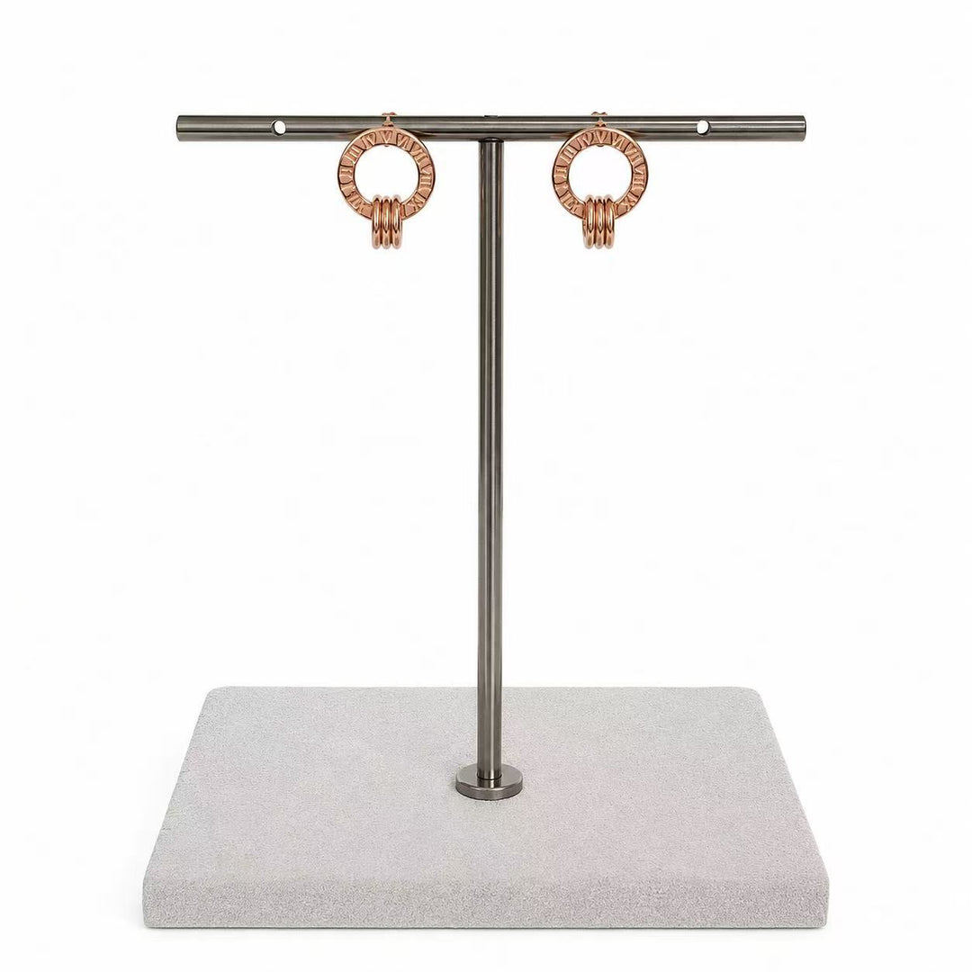 925 Sterling Silver Rose Gold Triple Ring Circle Stud Earrings Yui mart