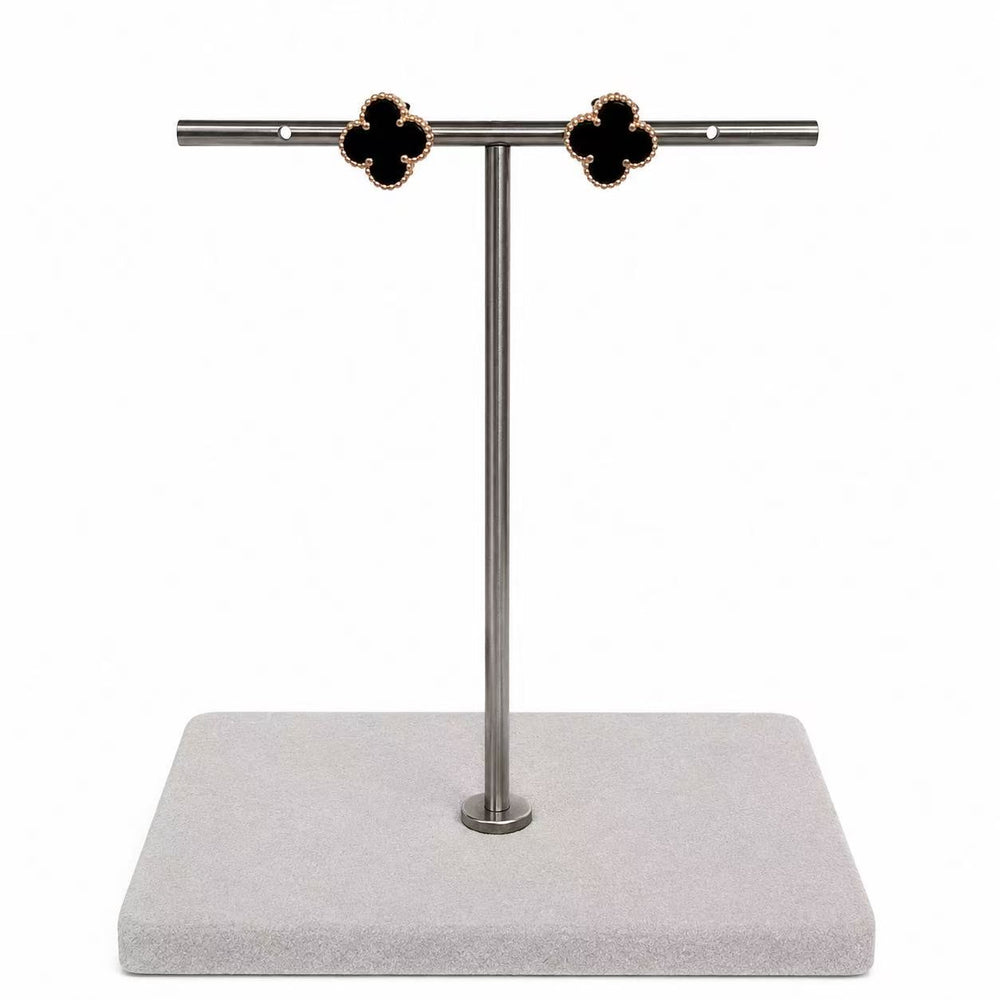 925 Sterling Silver Rose Gold Black Clover Stud Earrings Yui mart