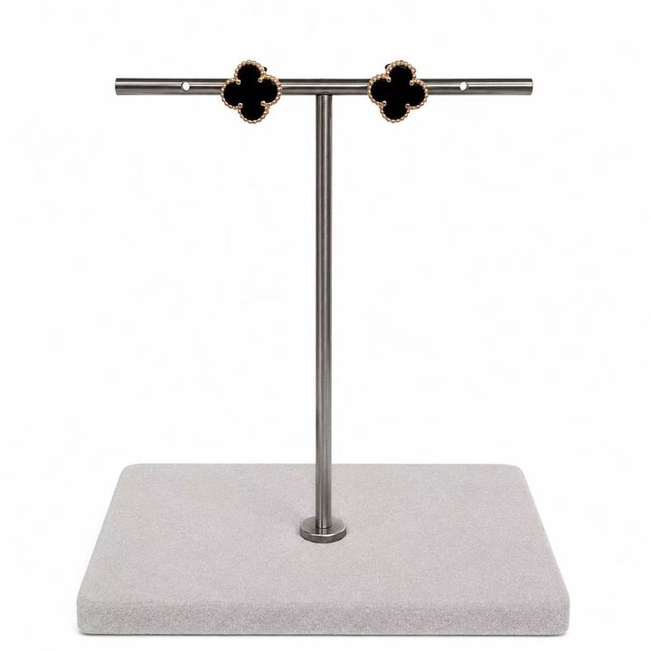 925 Sterling Silver Rose Gold Black Clover Stud Earrings Yui mart