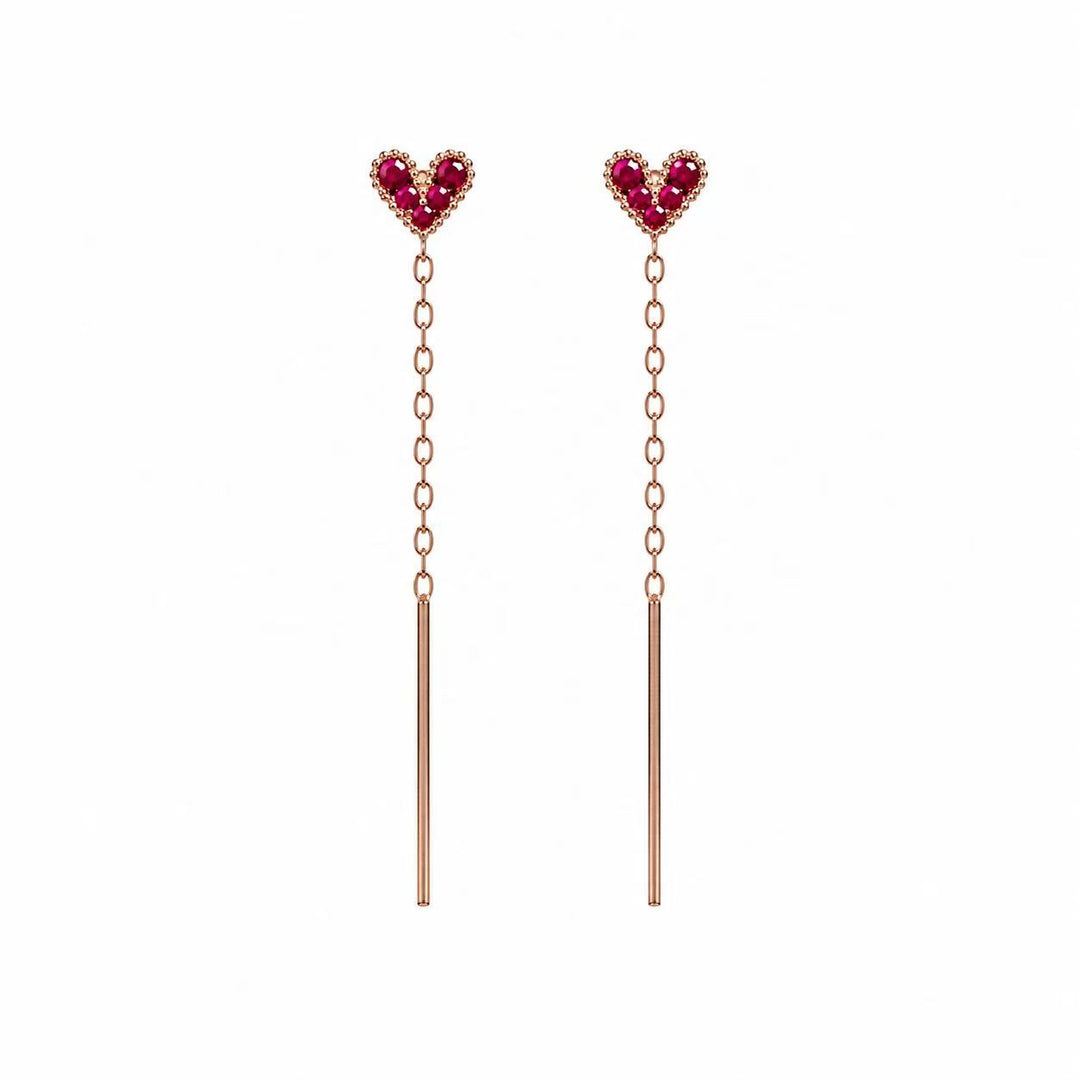 925 Sterling Silver Rose Gold Heart Tassel Earrings Yui mart