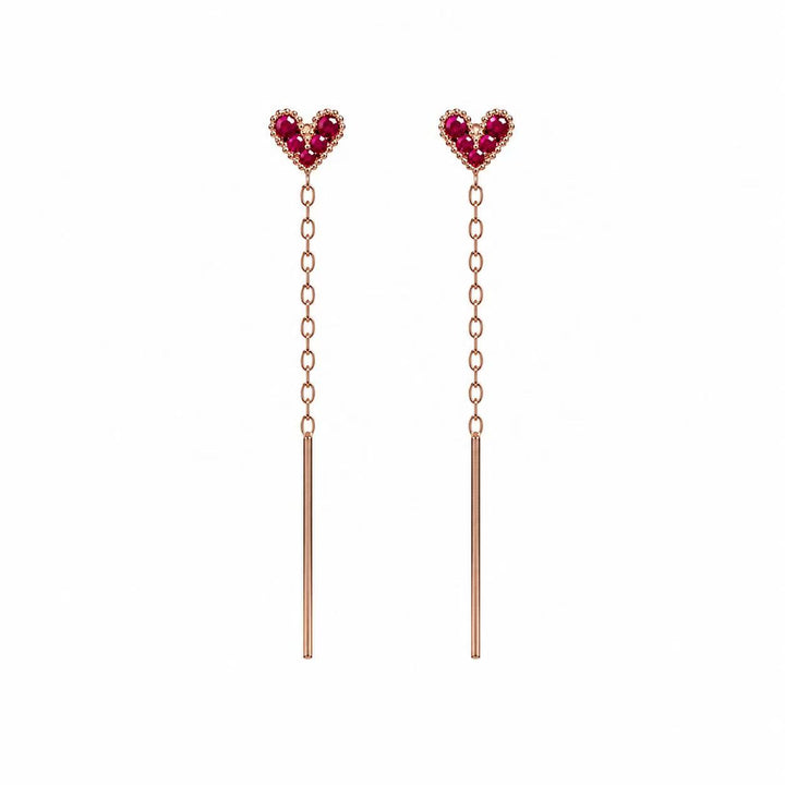 925 Sterling Silver Rose Gold Heart Tassel Earrings Yui mart