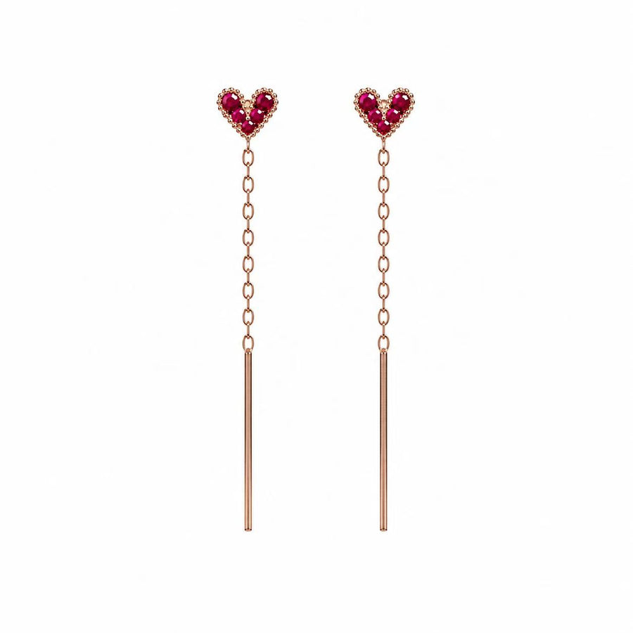 925 Sterling Silver Rose Gold Heart Tassel Earrings Yui mart