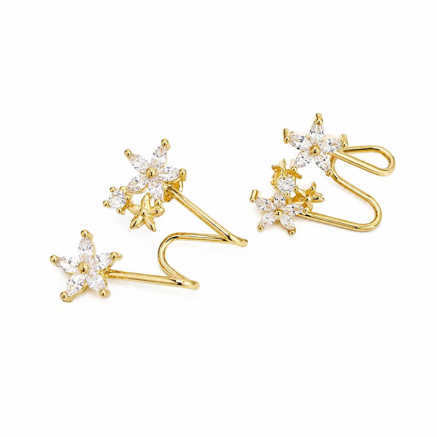 925 Sterling Silver Gold-Plated Floral Star Ear Climber Earrings Yui mart