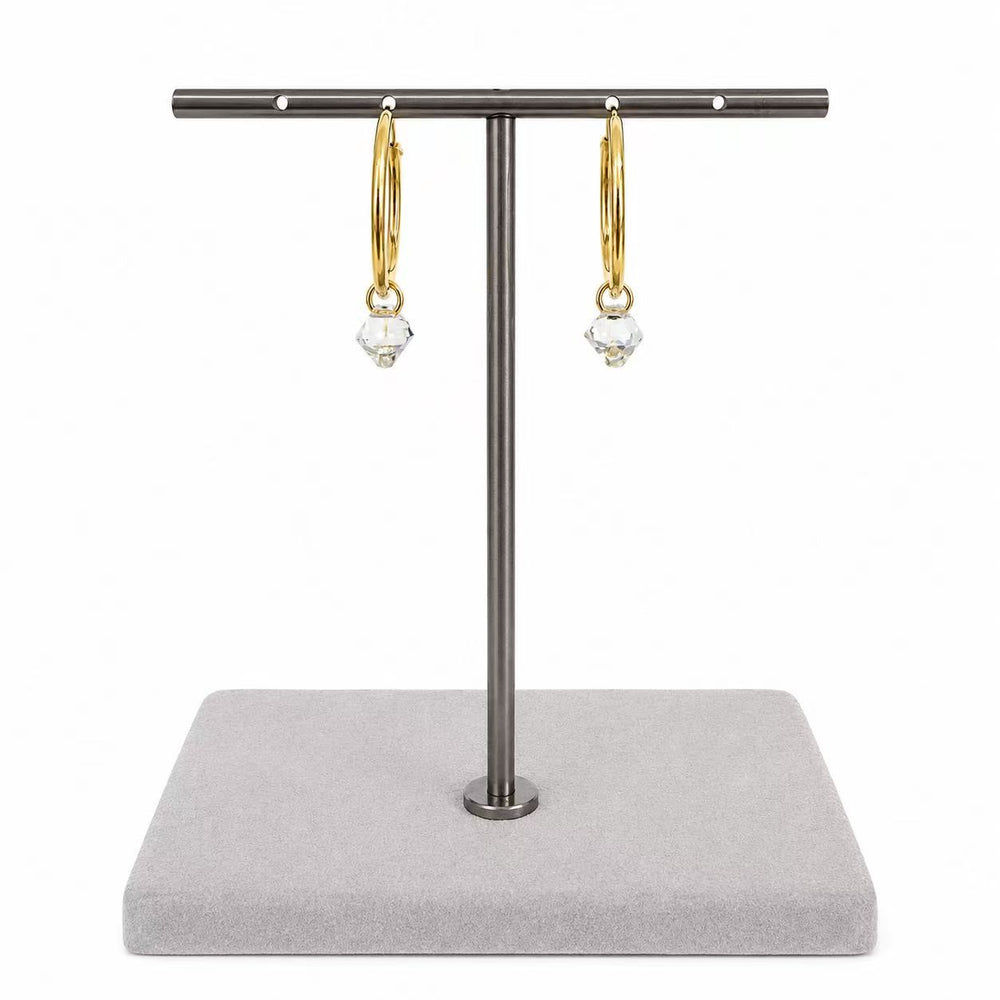 925 Sterling Silver Gold-Plated Crystal Charm Hoop Earrings Yui mart