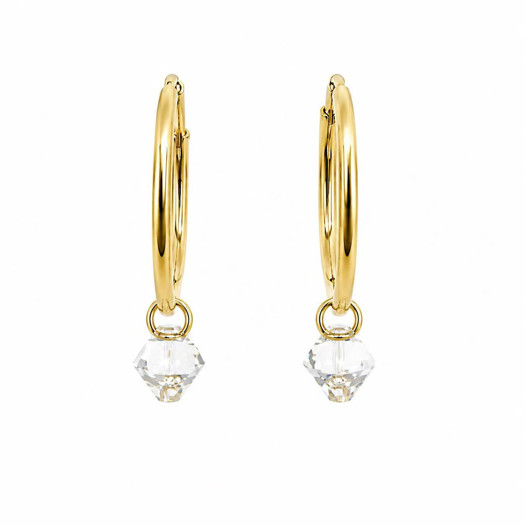925 Sterling Silver Gold-Plated Crystal Charm Hoop Earrings Yui mart