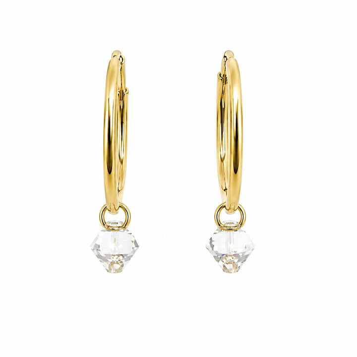 925 Sterling Silver Gold-Plated Crystal Charm Hoop Earrings Yui mart