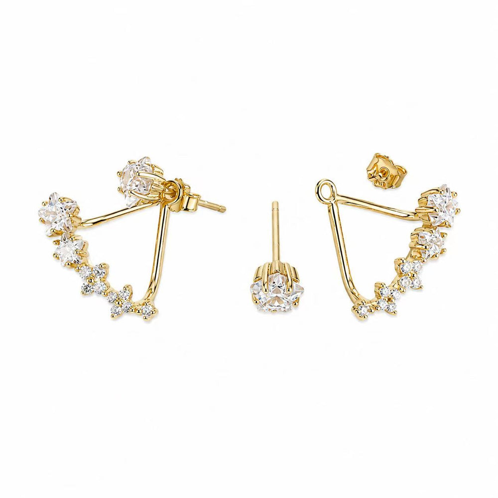 925 Sterling Silver Gold-Plated Floral Fan Ear Jacket Earrings Yui mart