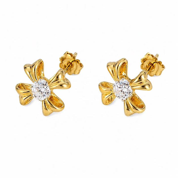 925 Sterling Silver Gold-Plated Bloom Crystal Stud Earrings Yui mart