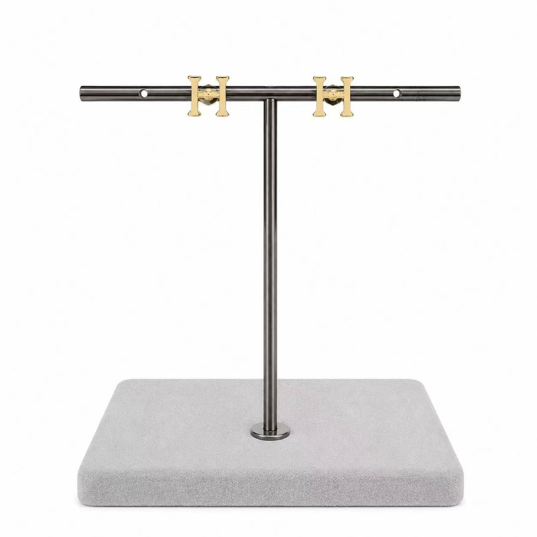 925 Sterling Silver 14K Gold-Plated Letter H Stud Earrings Yui mart