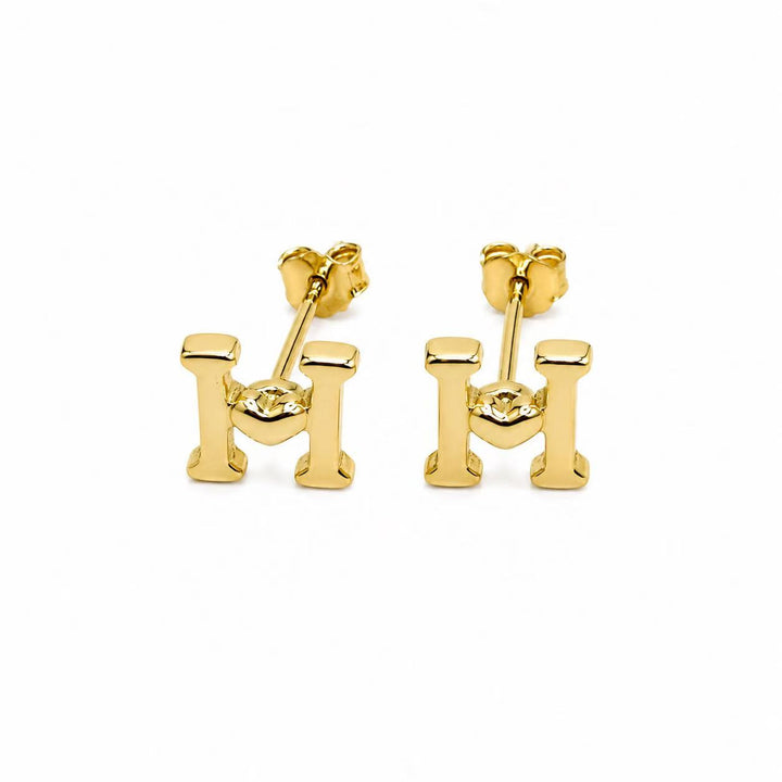 925 Sterling Silver 14K Gold-Plated Letter H Stud Earrings Yui mart