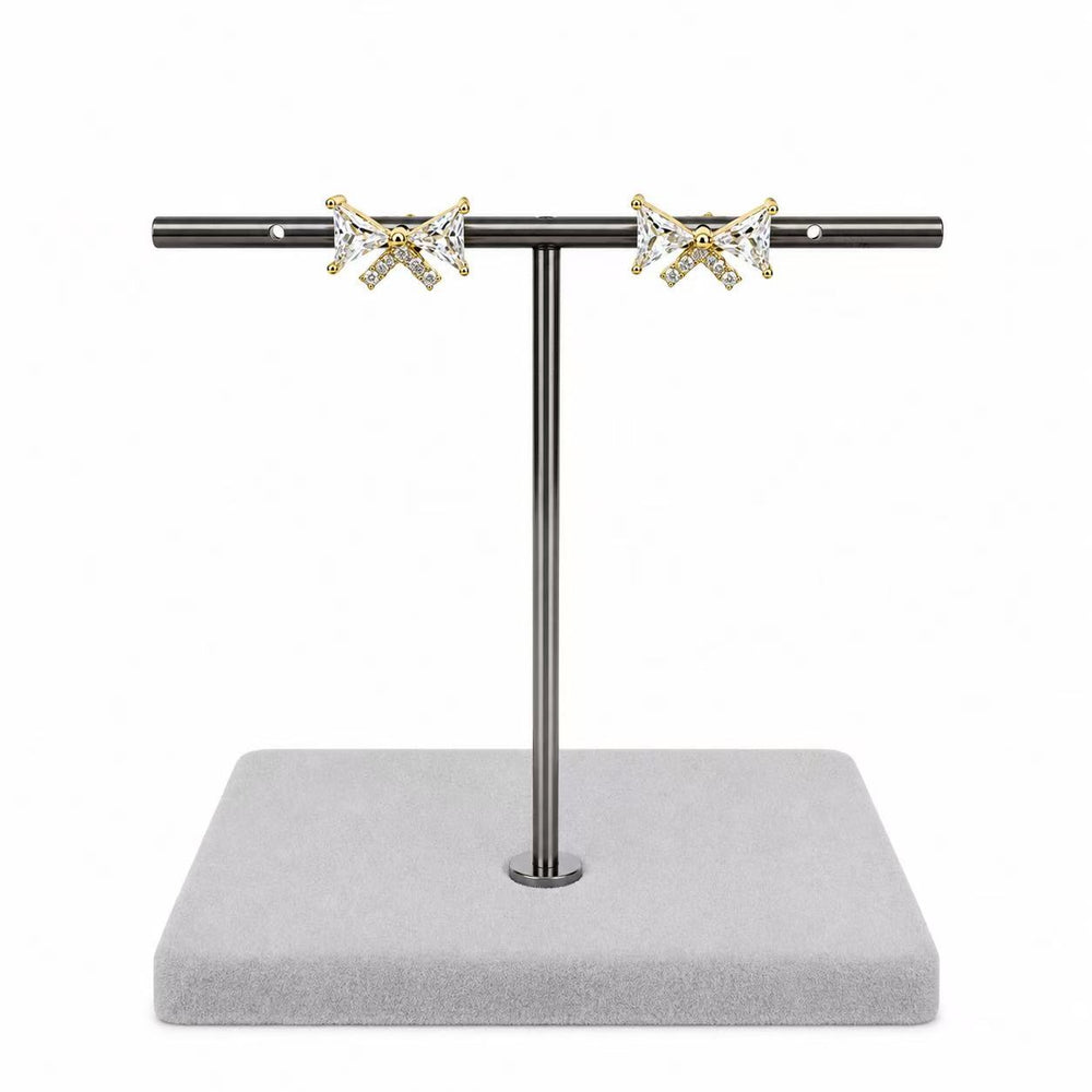 925 Sterling Silver 14K Gold-Plated Crystal Bow Stud Earrings Yui mart