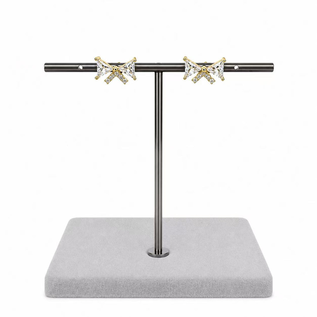 925 Sterling Silver 14K Gold-Plated Crystal Bow Stud Earrings Yui mart