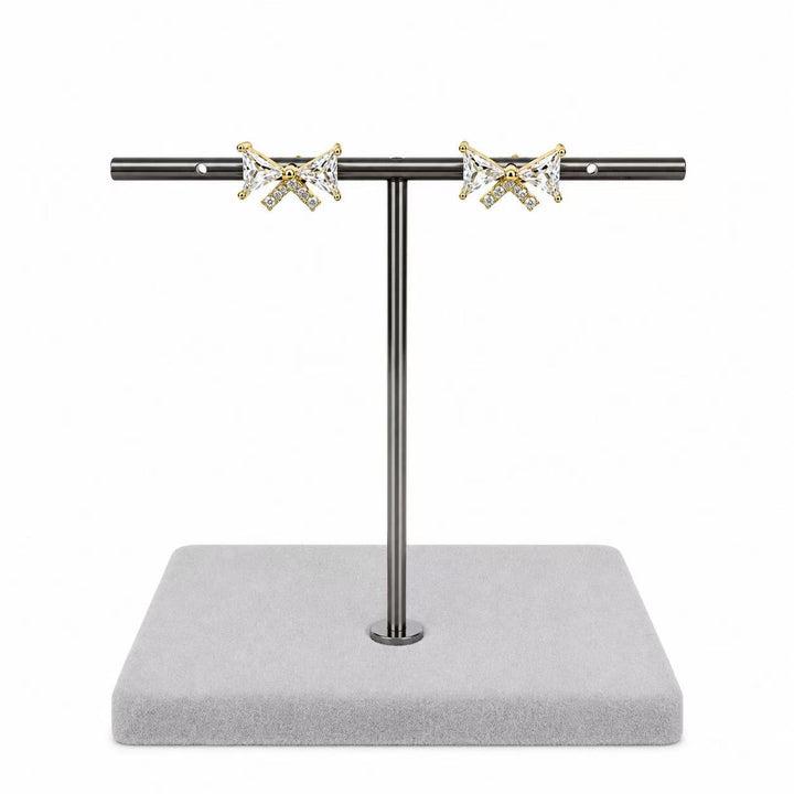 925 Sterling Silver 14K Gold-Plated Crystal Bow Stud Earrings Yui mart