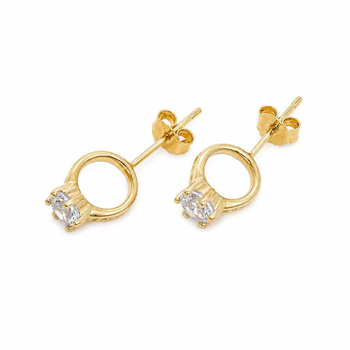 925 Sterling Silver 14K Gold-Plated Circle Crystal Stud Earrings Yui mart