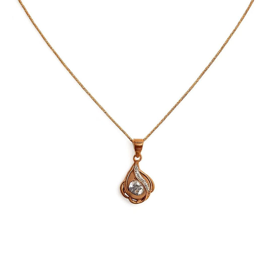 925 Sterling Silver Rose Gold Crystal Flame Pendant Necklace Yui mart