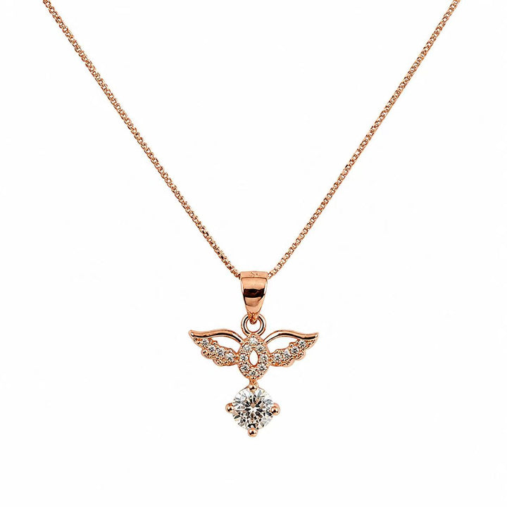 925 Sterling Silver Rose Gold Angel Wings Crystal Pendant Necklace Yui mart