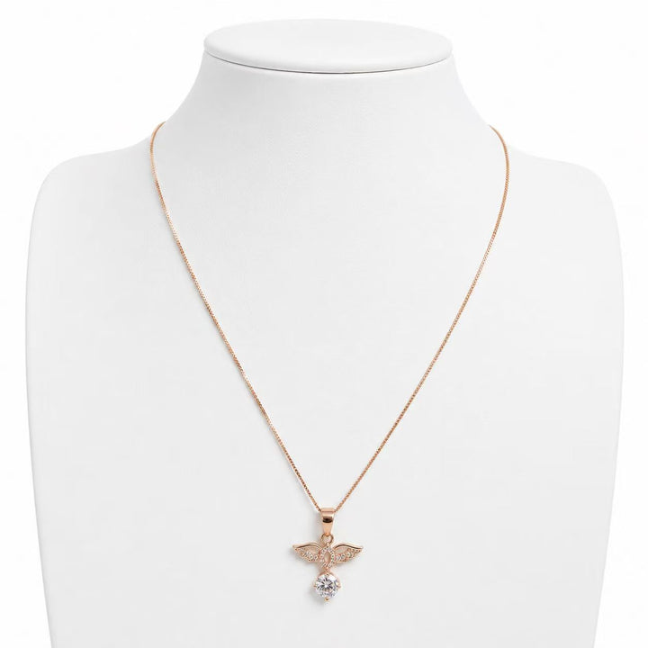 925 Sterling Silver Rose Gold Angel Wings Crystal Pendant Necklace Yui mart