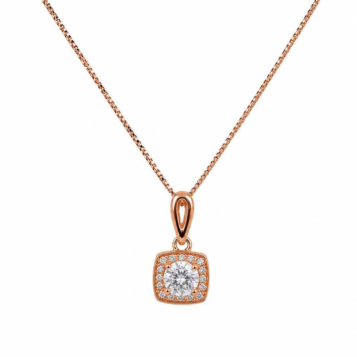 925 Sterling Silver Rose Gold Square Halo Crystal Necklace Yui mart