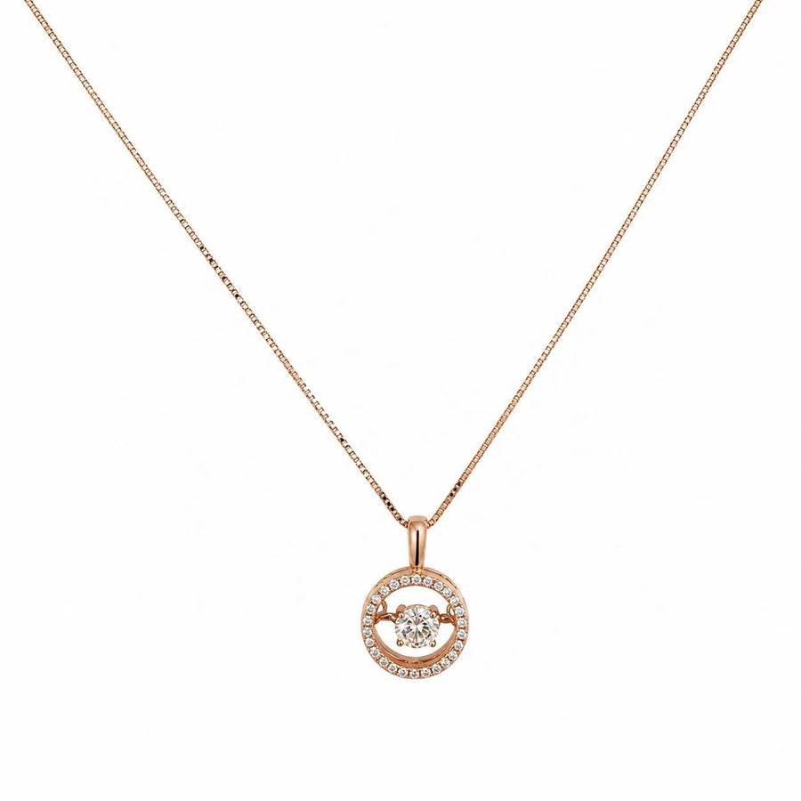 925 Sterling Silver Rose Gold Halo Circle Crystal Necklace Yui mart
