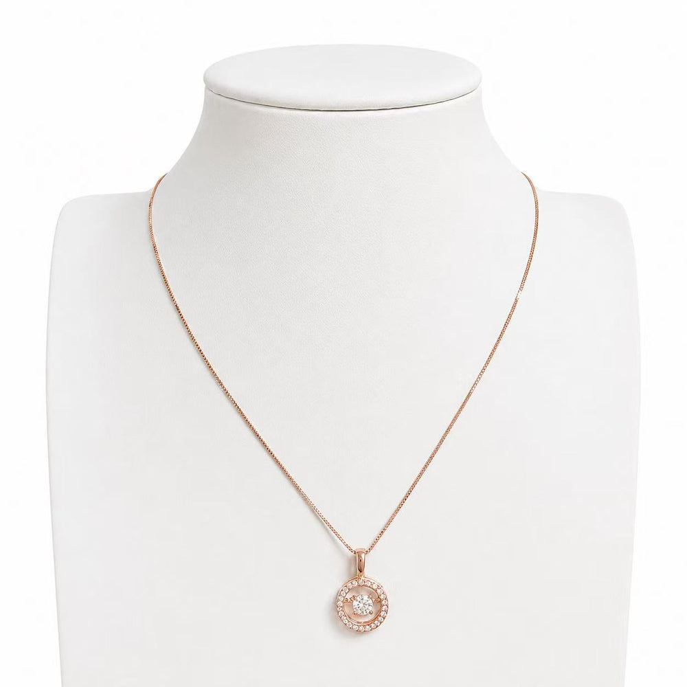 925 Sterling Silver Rose Gold Halo Circle Crystal Necklace Yui mart