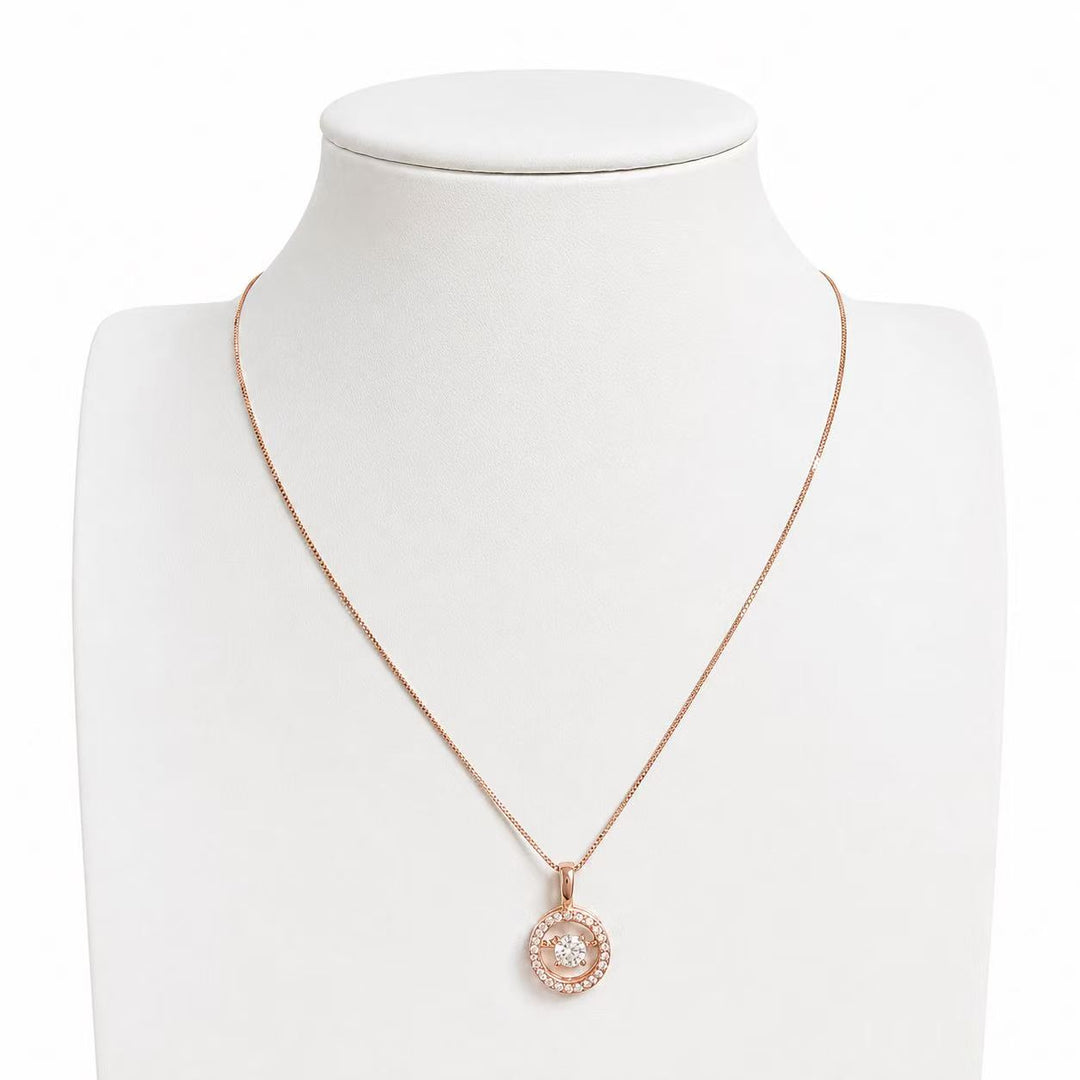 925 Sterling Silver Rose Gold Halo Circle Crystal Necklace Yui mart