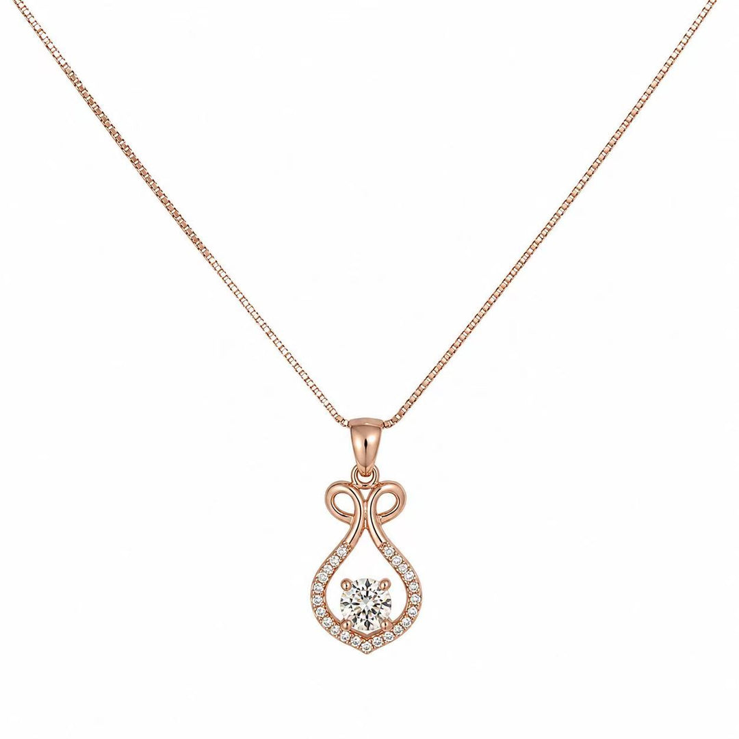 925 Sterling Silver Rose Gold Ribbon Sparkle Pendant Necklace Yui mart