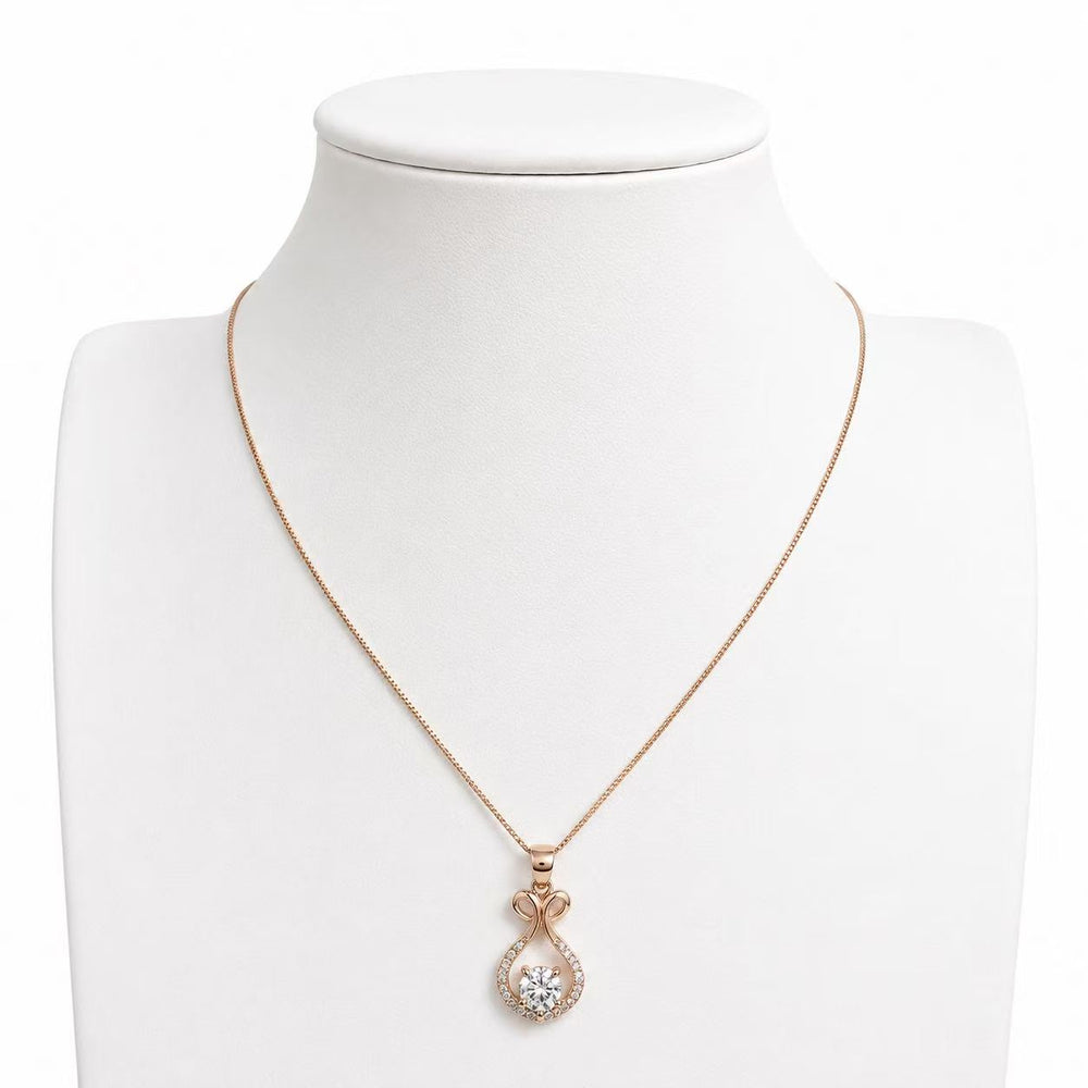 925 Sterling Silver Rose Gold Ribbon Sparkle Pendant Necklace Yui mart