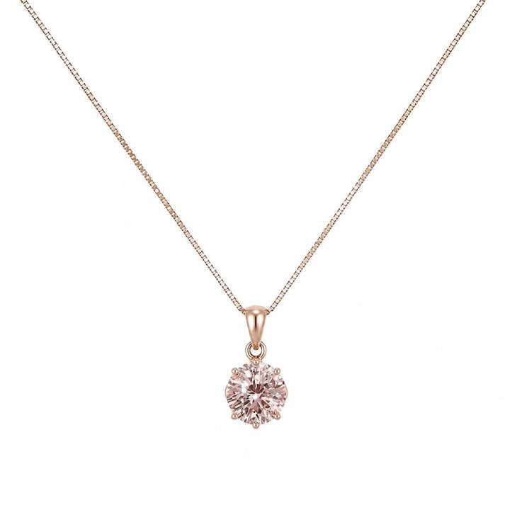 925 Sterling Silver Rose Gold Classic Solitaire Crystal Necklace Yui mart