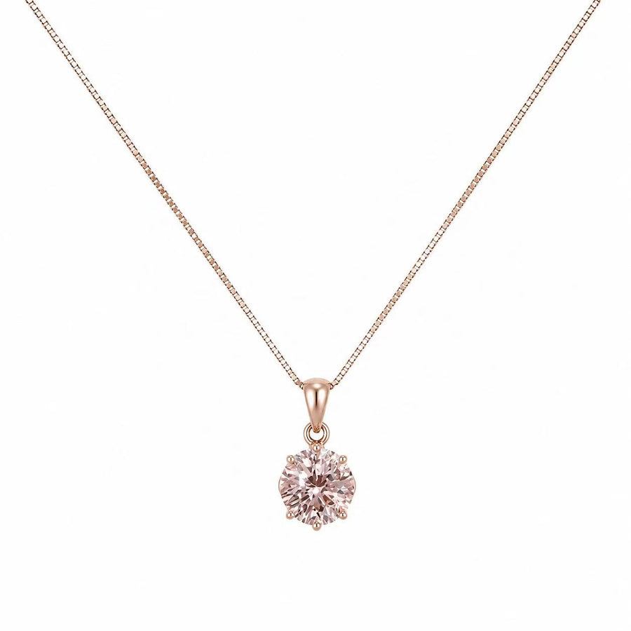 925 Sterling Silver Rose Gold Classic Solitaire Crystal Necklace Yui mart