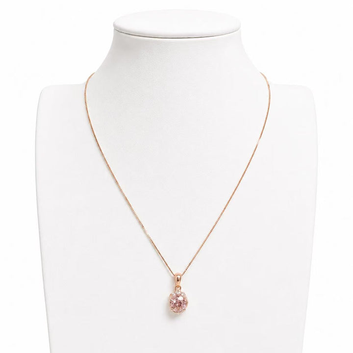 925 Sterling Silver Rose Gold Classic Solitaire Crystal Necklace Yui mart