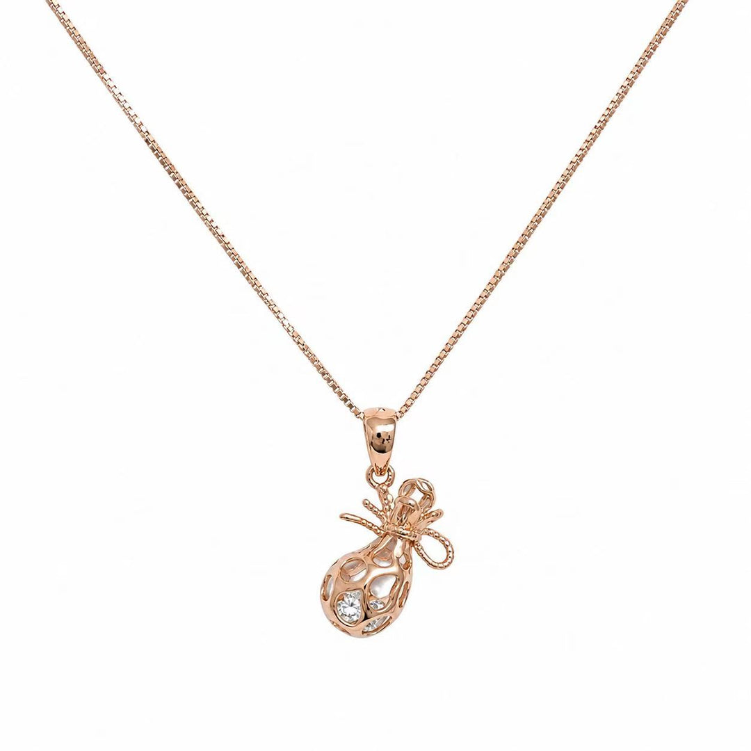 925 Sterling Silver Rose Gold Lucky Gift Bag Pendant Necklace Yui mart