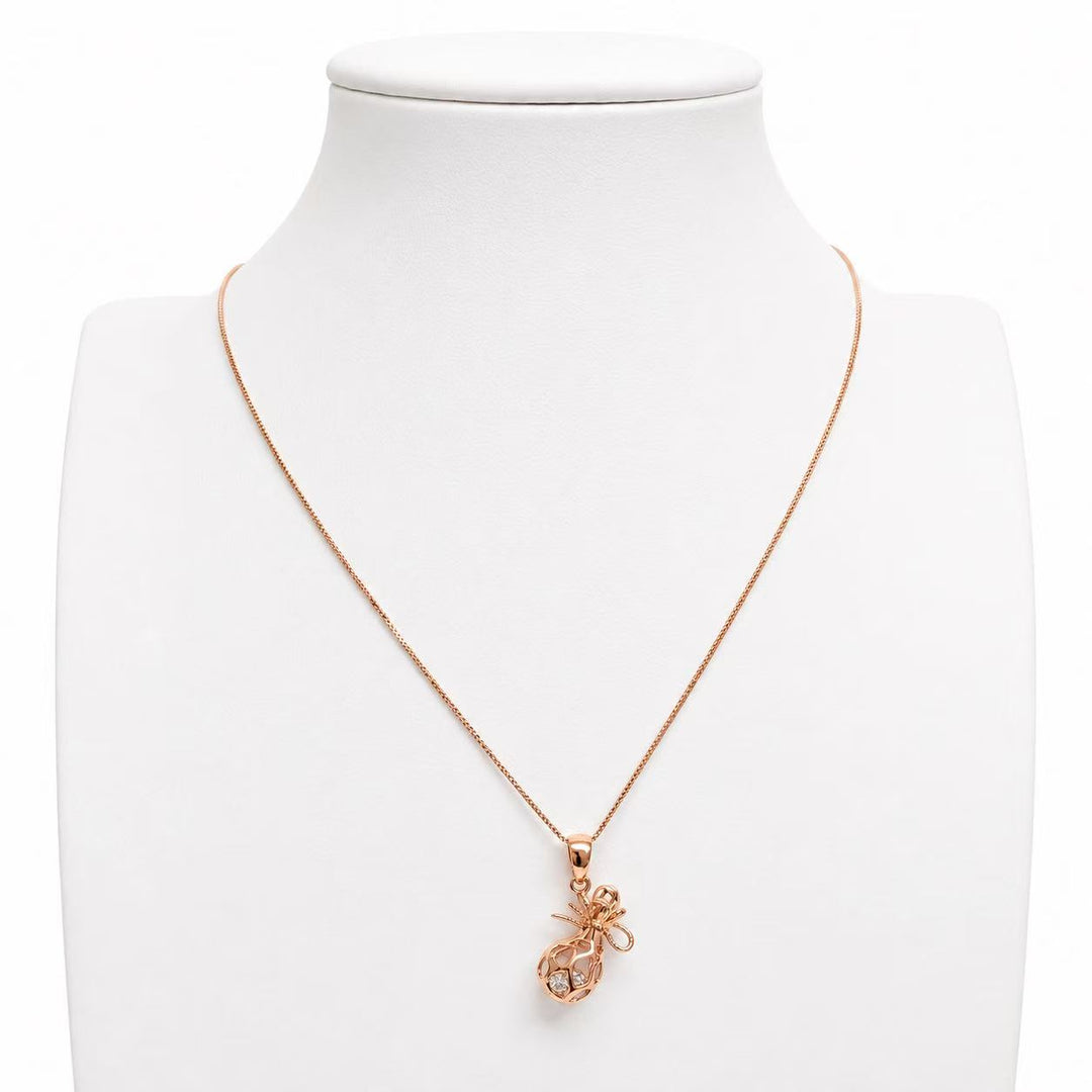 925 Sterling Silver Rose Gold Lucky Gift Bag Pendant Necklace Yui mart