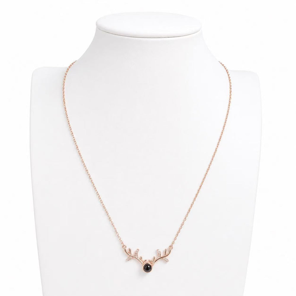 925 Sterling Silver Rose Gold Deer Antler Necklace Yui mart