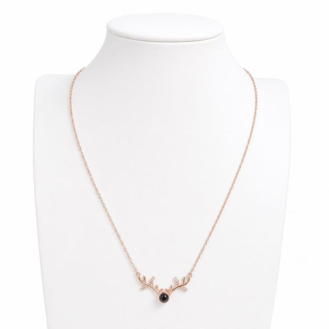 925 Sterling Silver Rose Gold Deer Antler Necklace Yui mart