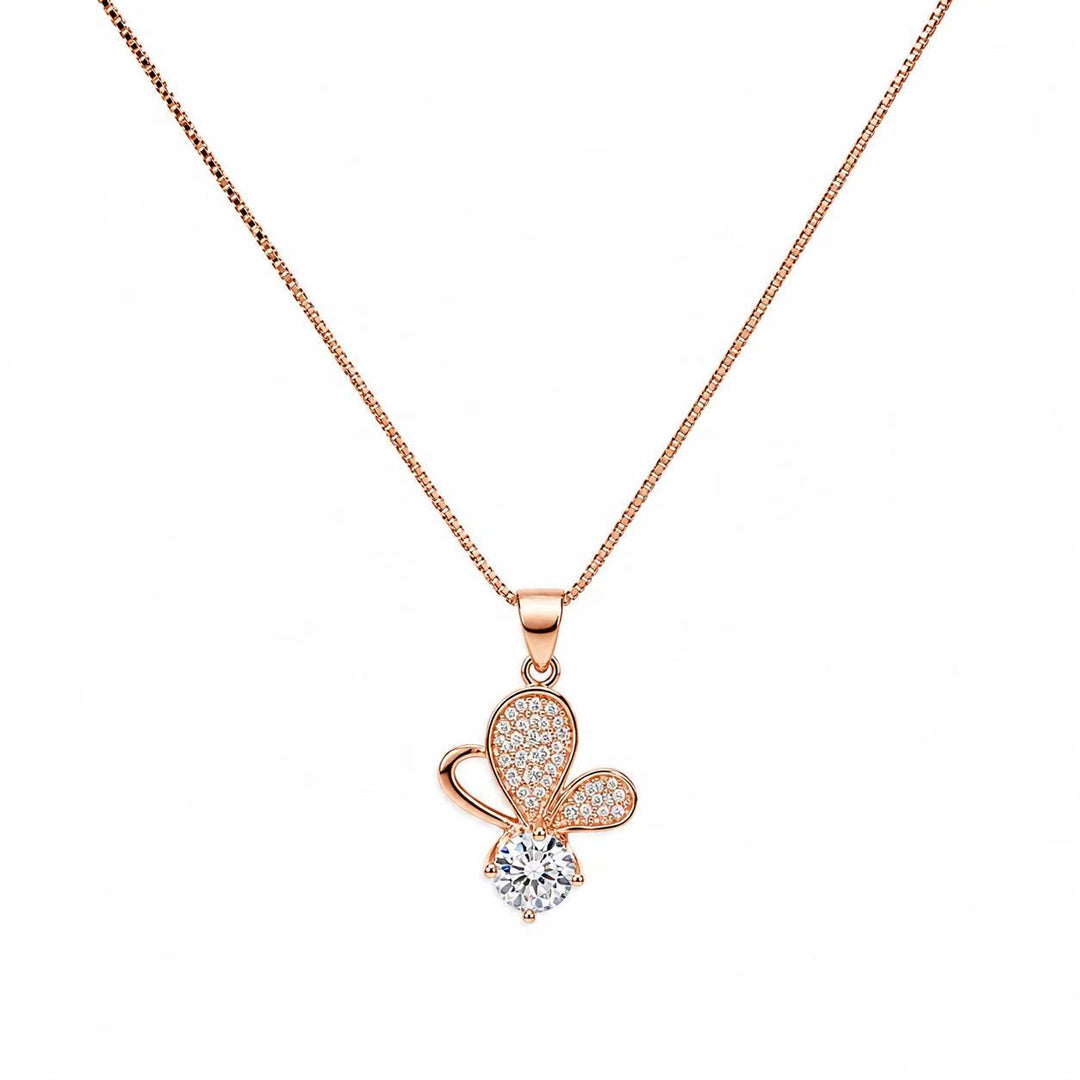 925 Sterling Silver Rose Gold Butterfly Crystal Pendant Necklace Yui mart