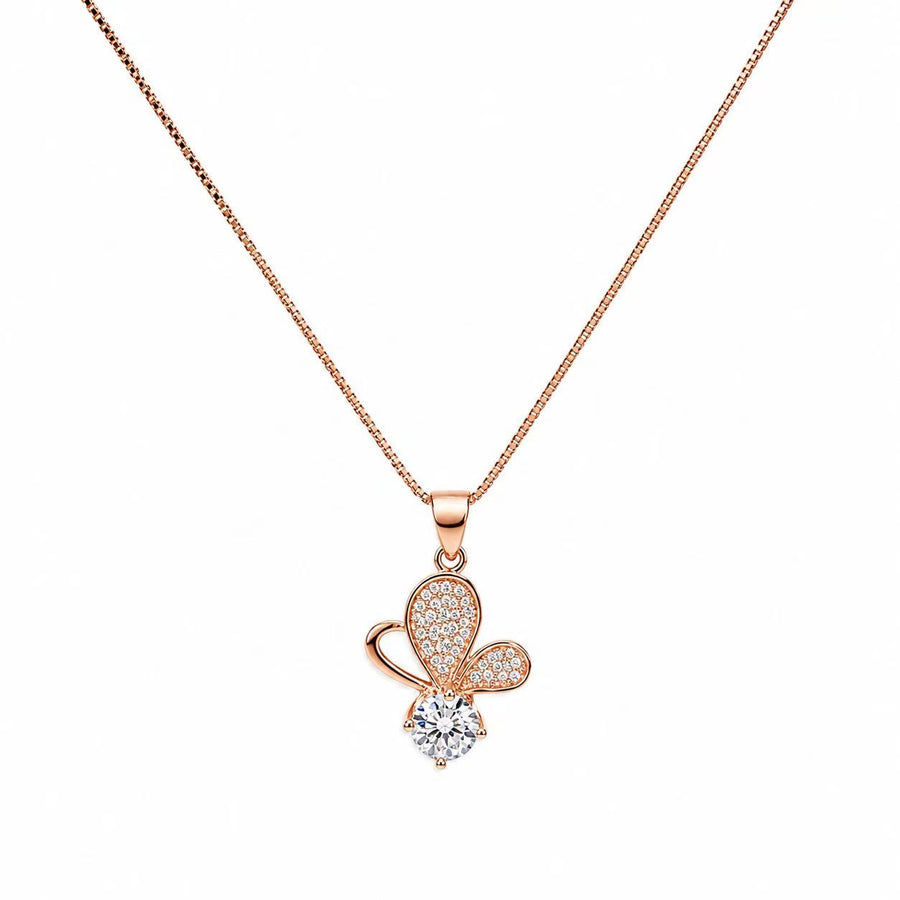 925 Sterling Silver Rose Gold Butterfly Crystal Pendant Necklace Yui mart