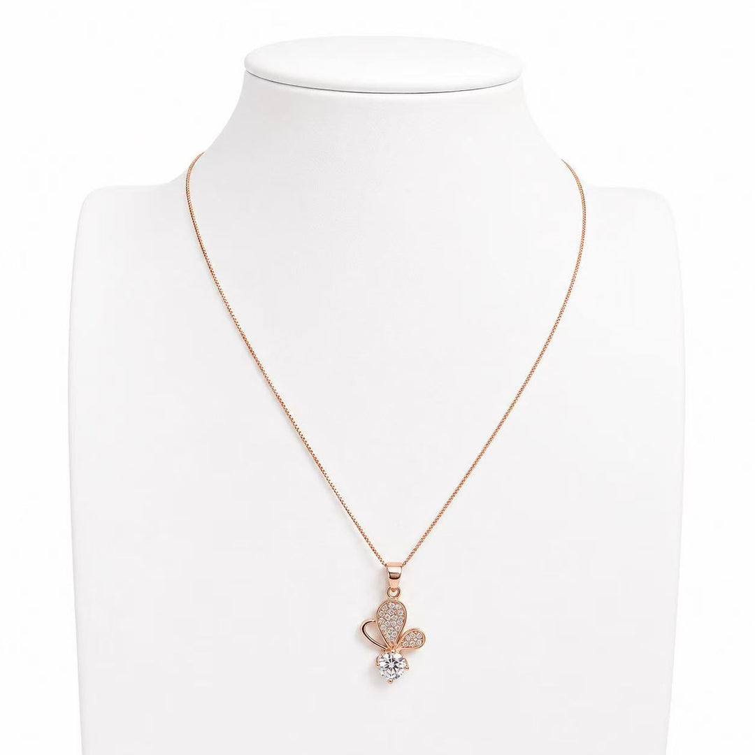 925 Sterling Silver Rose Gold Butterfly Crystal Pendant Necklace Yui mart