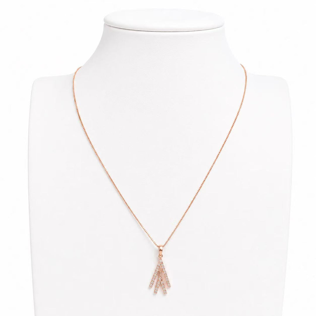 925 Sterling Silver Rose Gold Geometric Sparkle Pendant Necklace Yui mart