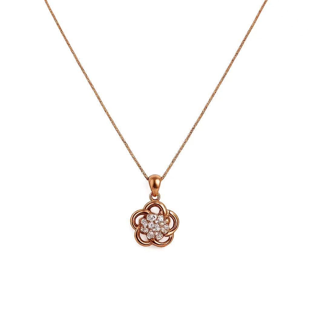 925 Sterling Silver Rose Gold Blossom Crystal Pendant Necklace Yui mart