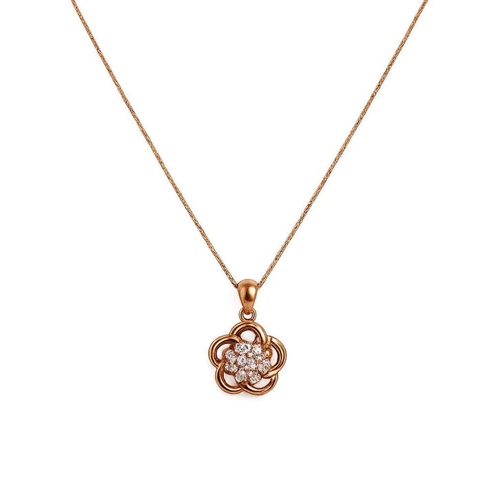 925 Sterling Silver Rose Gold Blossom Crystal Pendant Necklace Yui mart