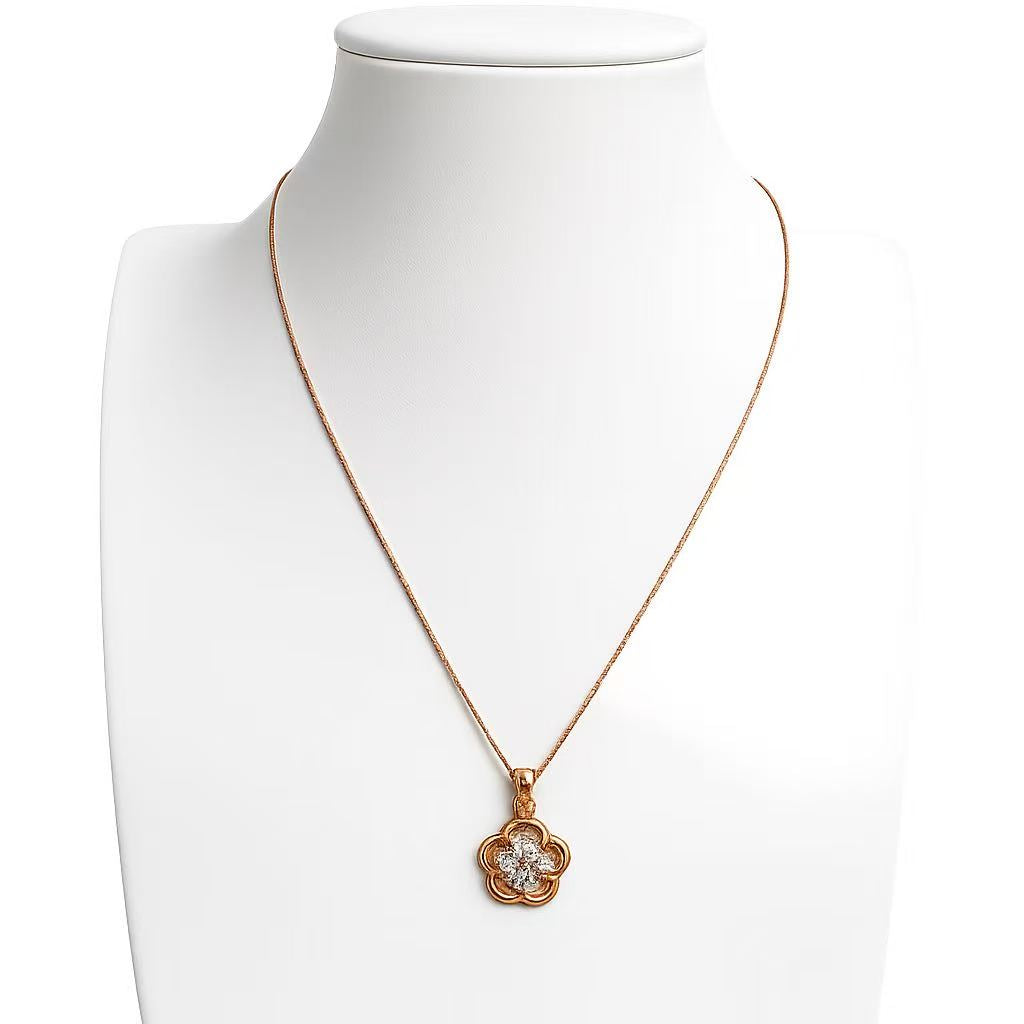 925 Sterling Silver Rose Gold Blossom Crystal Pendant Necklace Yui mart