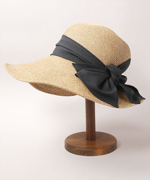 CA4LA YELL BRAID7 Brown wide brim ribbon hat side view