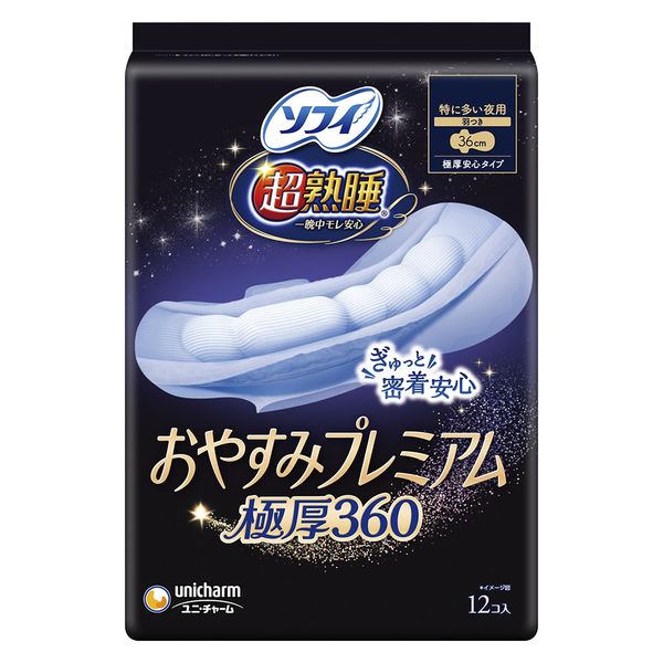 Sofy Chojukusui Oyasumi Premium 360 Overnight Pads with Wings 36cm 12 Count package