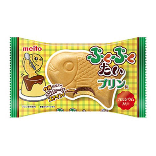 Meito Pukupuku Tai Pudding Flavor fish shaped Japanese wafer snack package