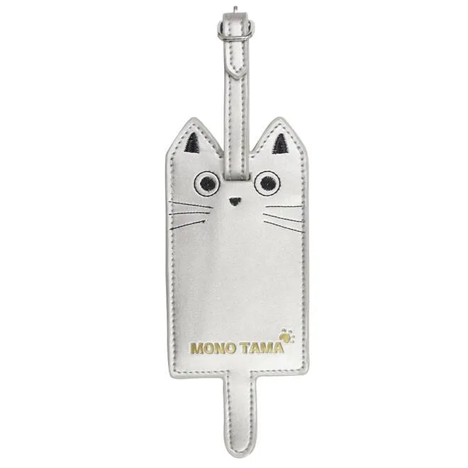 Noa Family Mono Tama champagne gold cat leather luggage tag front view