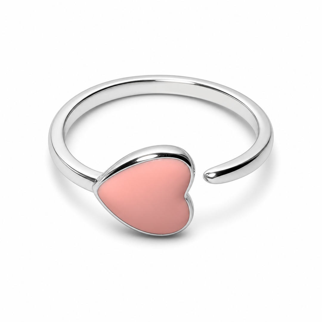 925 Sterling Silver Adjustable Pink Heart Ring Yui mart