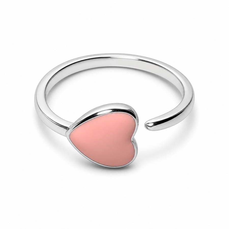 925 Sterling Silver Adjustable Pink Heart Ring Yui mart