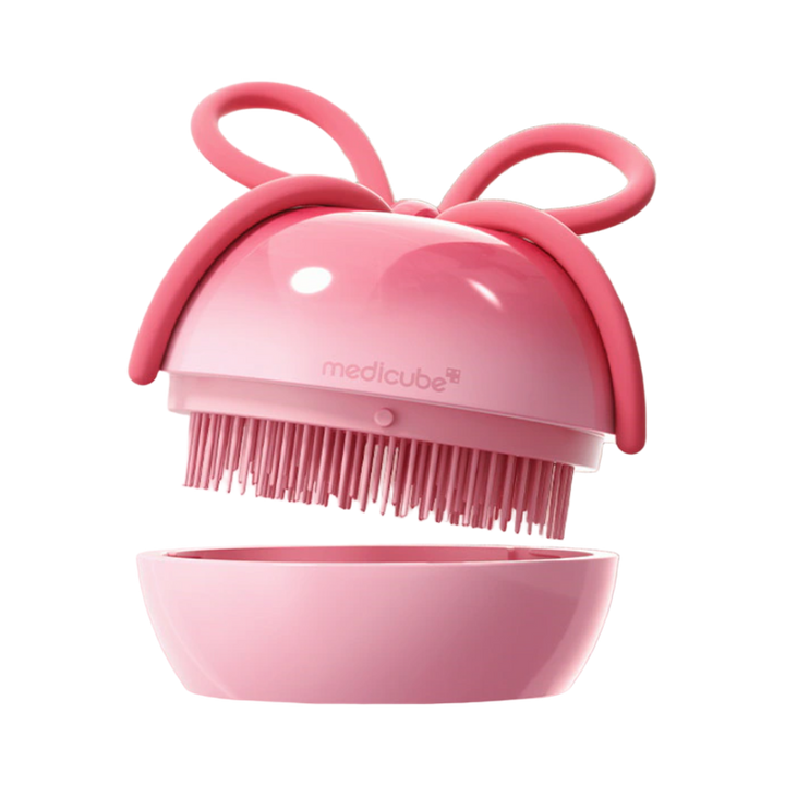 Medicube Ribbon Cherry Hair Brush Pink bristle and case detail