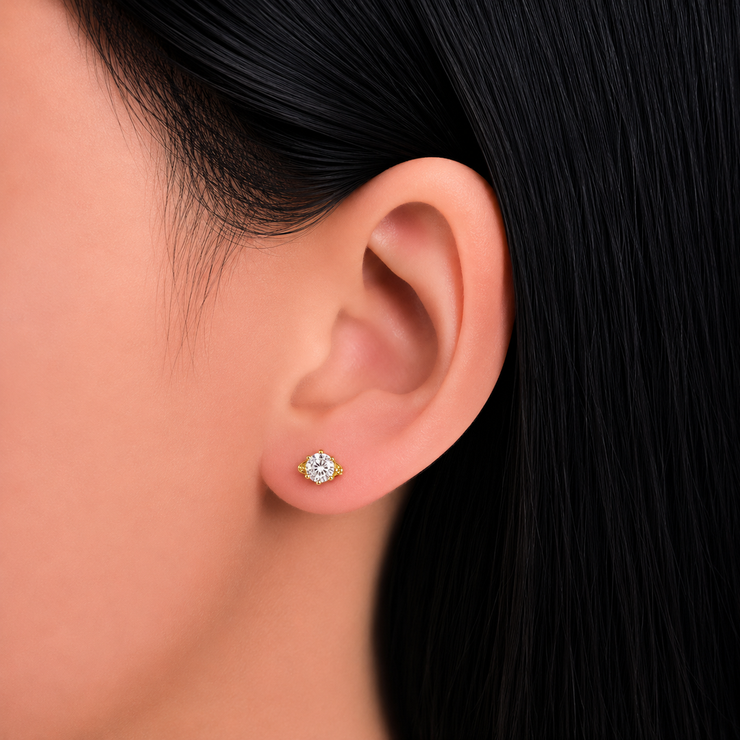 925 Sterling Silver 14K Gold-Plated Circle Crystal Stud Earrings Yui mart